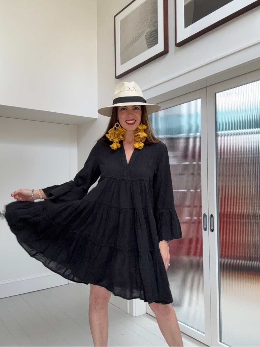 Pearl & Caviar Black Tiered V-Neck Women's Dress